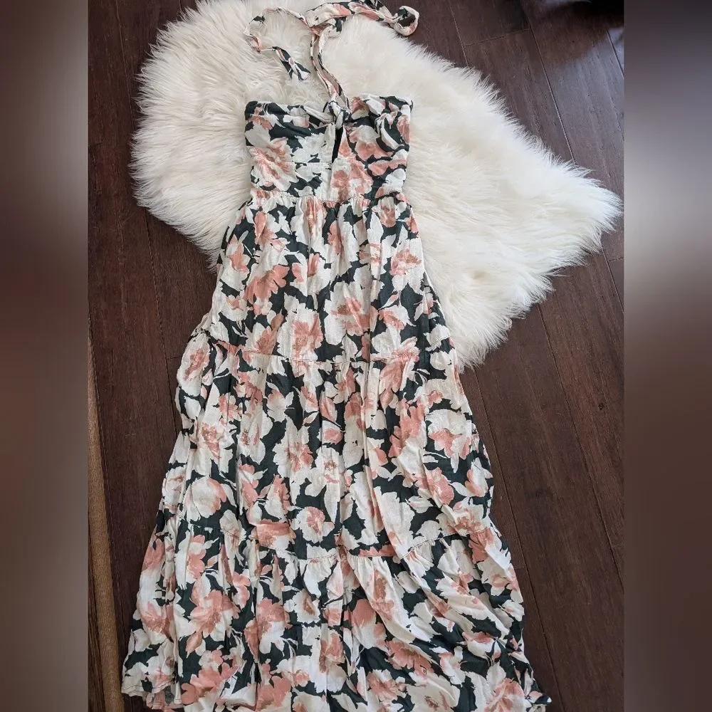 Abercrombie & Fitch Knotted Halter Pink Green Floral Maci Dress S Small